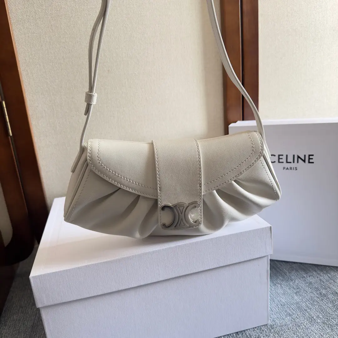 CELINE White Ruched Shoulder Bag image 1