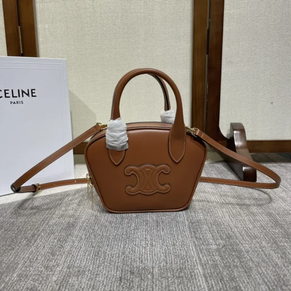 CELINE Mini Brown Triomphe Leather Bowling Bag image 1
