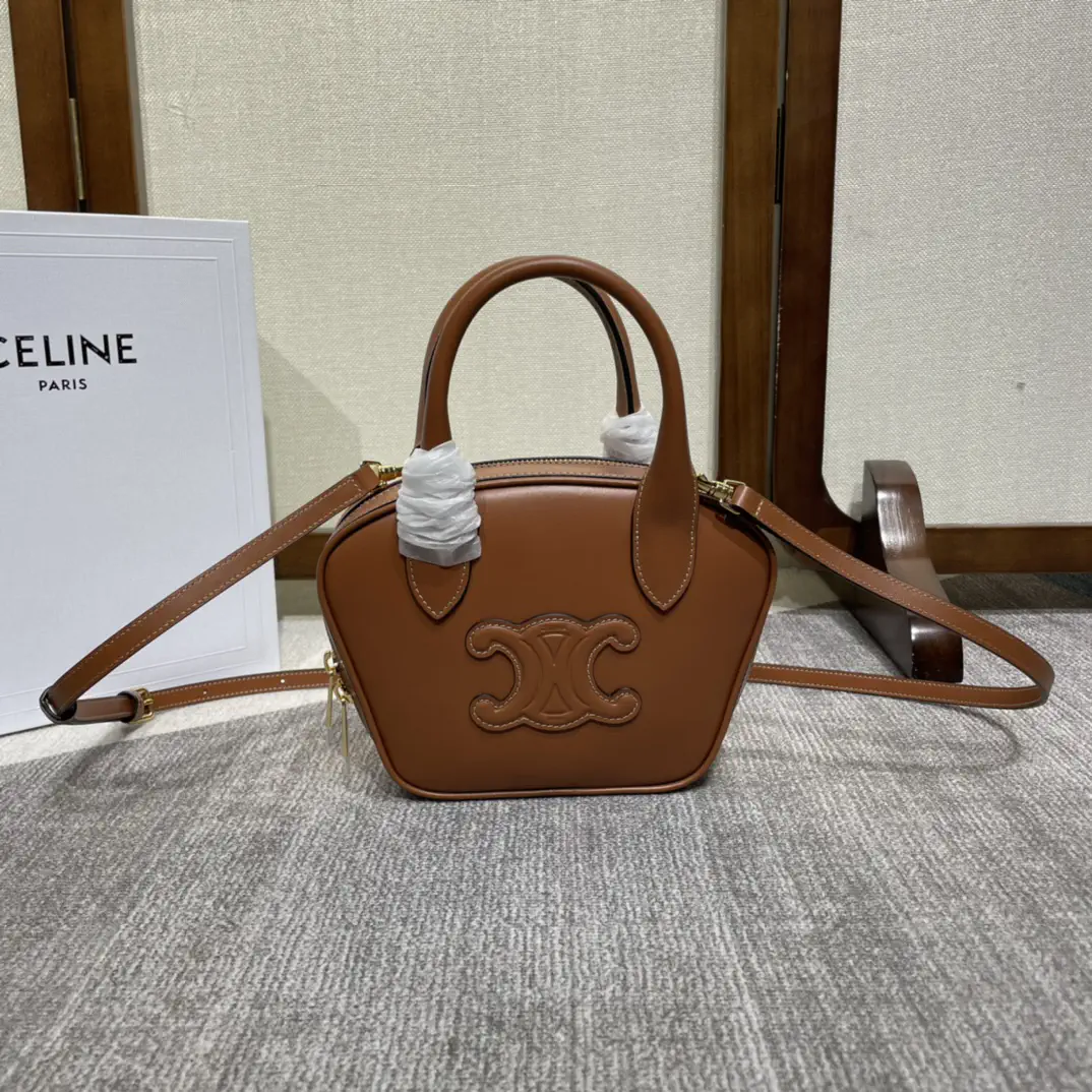CELINE Mini Brown Triomphe Leather Bowling Bag image 1