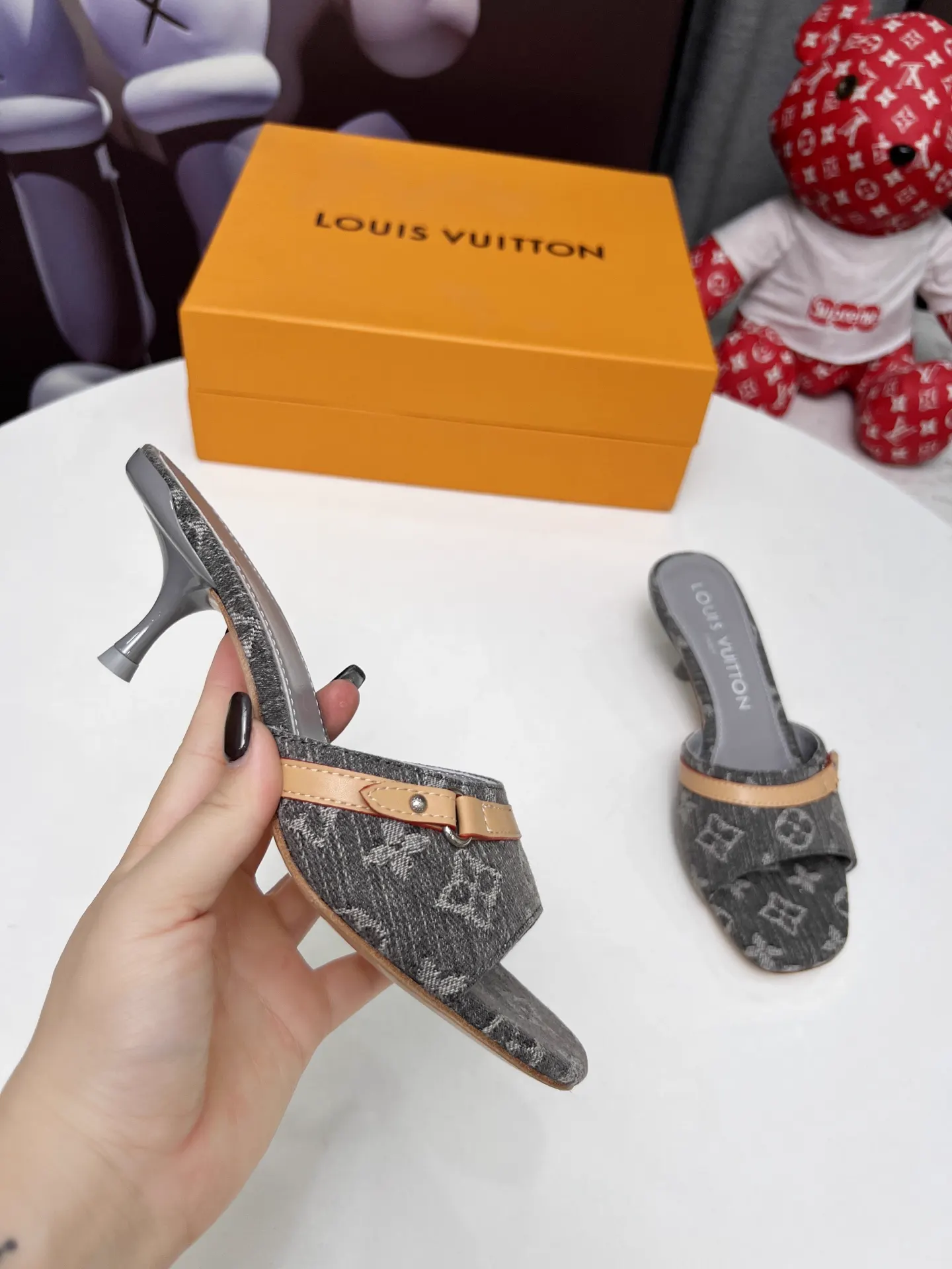 LV Denim Kitten Heel Slides Summer 2025 image 1