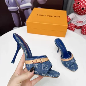 LV Denim Kitten Heel Slides Summer 2025 Women's image 1