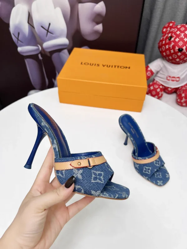 LV Denim Kitten Heel Slides Summer 2025 Women's image 1