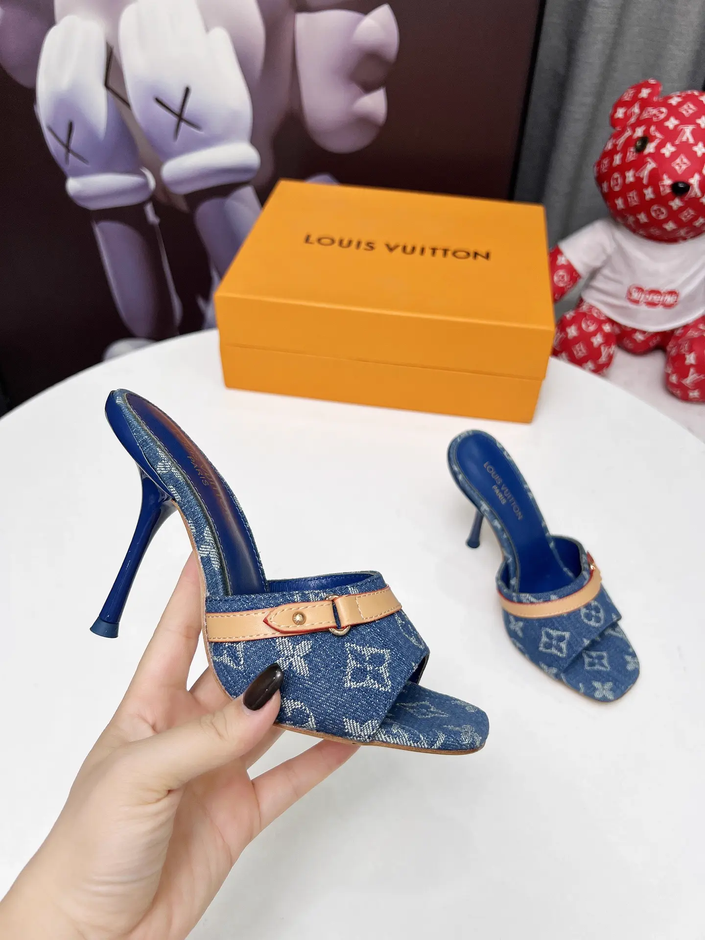 LV Denim Kitten Heel Slides Summer 2025 Women's image 1