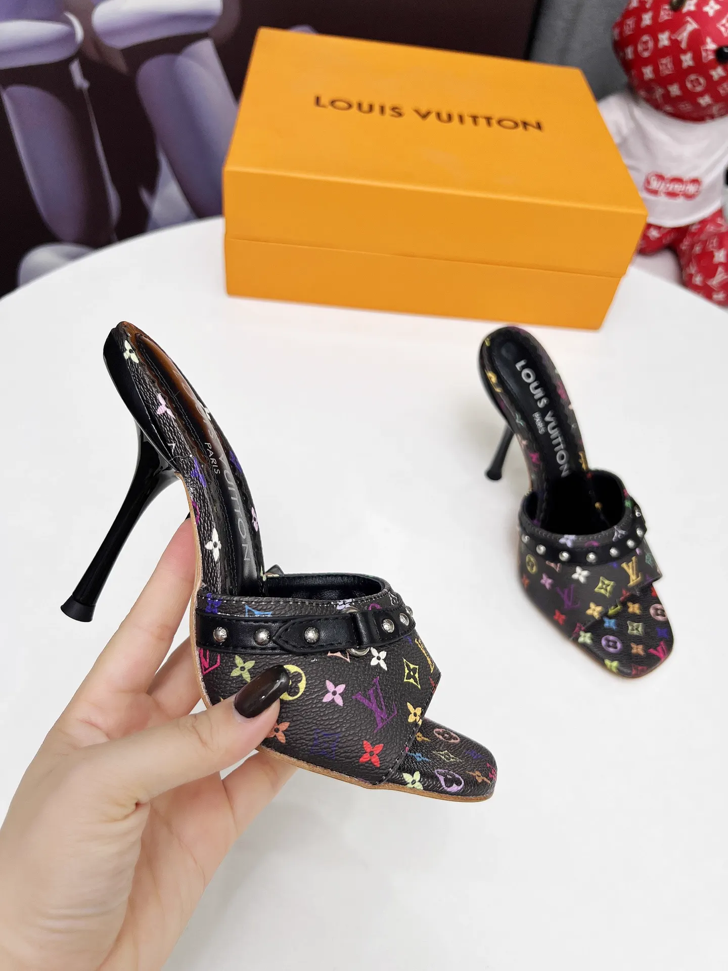 LV Denim Kitten Heel Slides Summer 2025 image 1
