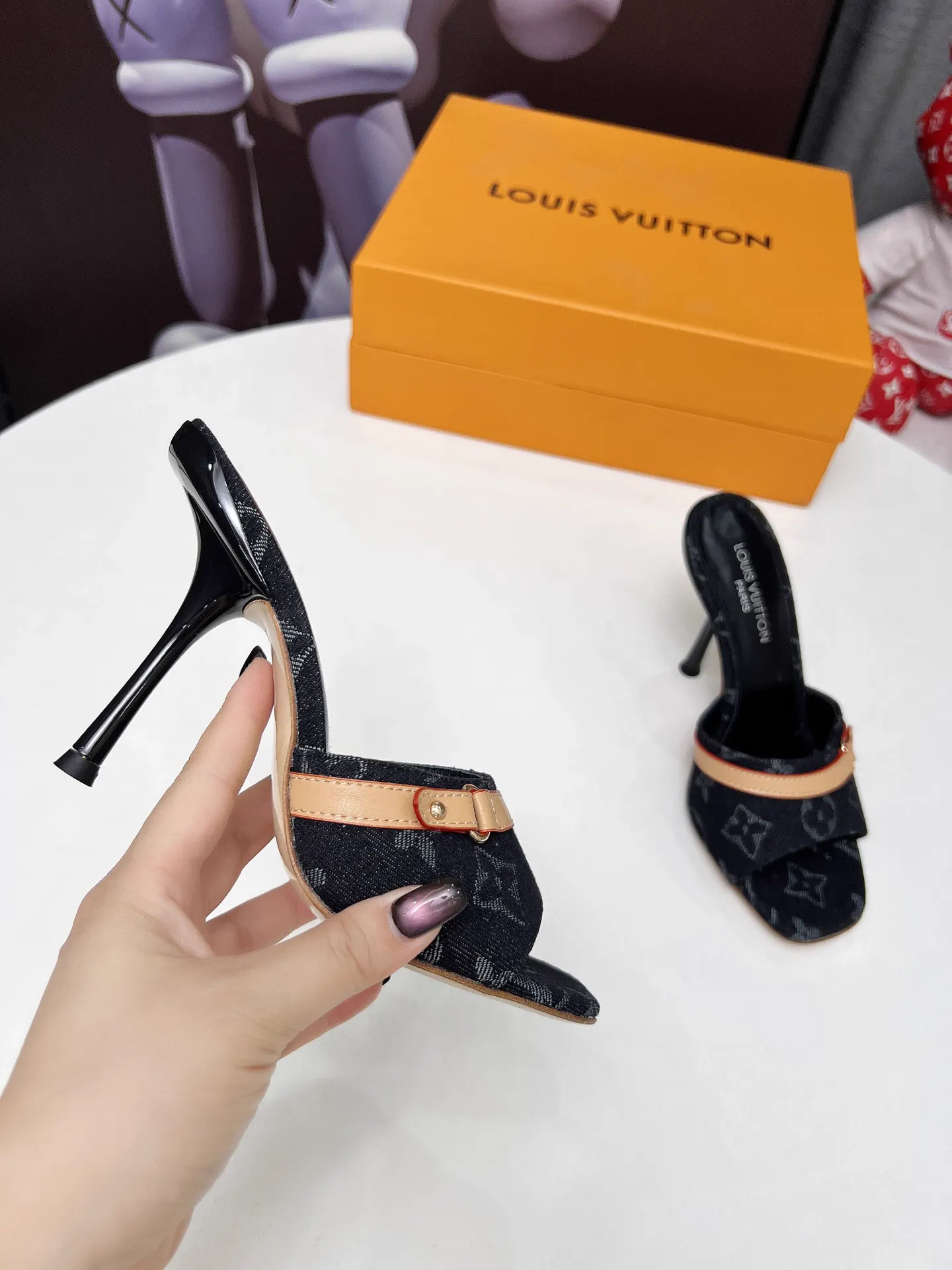 LV Denim Kitten Heel Slides Summer 2025 image 1