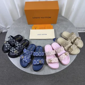 LV 2023 SS Straw Woven Slippers image 1
