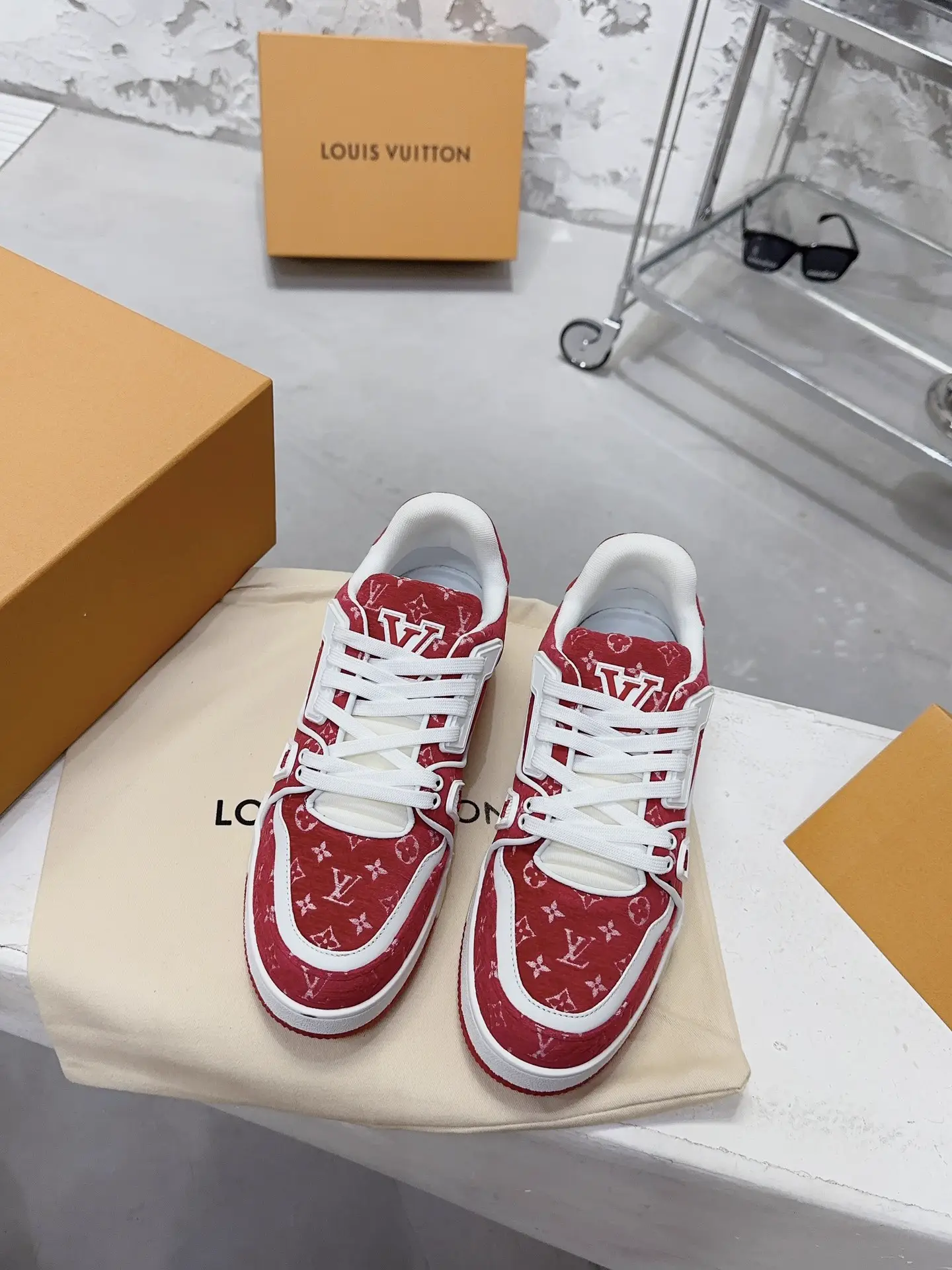 Red LV Trainer Sneaker by Virgil Abloh image 1