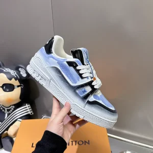 LV Unisex Trainer Basketball Sneakers with Ice-Crack Glaze Coating image 1