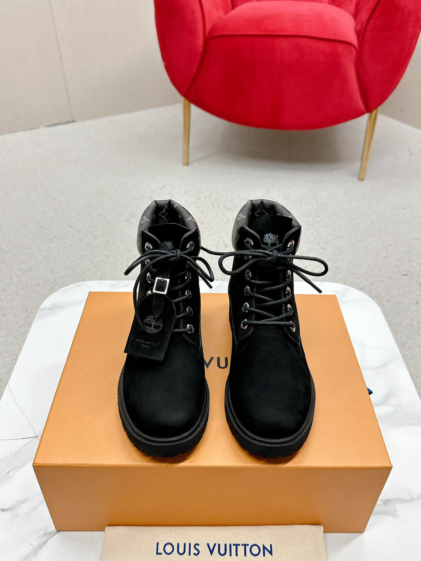 Louis Vuitton x Timberland Monogram Embossed Suede Ankle Boots image 1