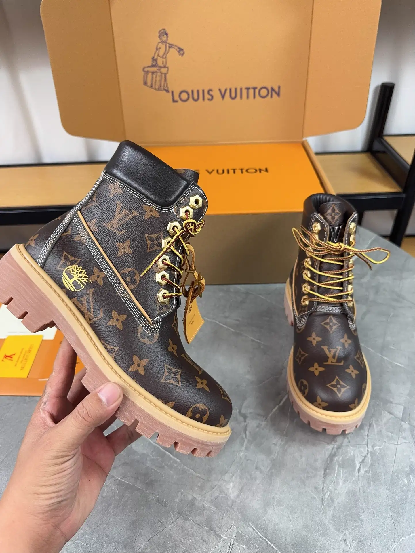 Unisex Monogram Embossed Yellow Ankle Boots image 1
