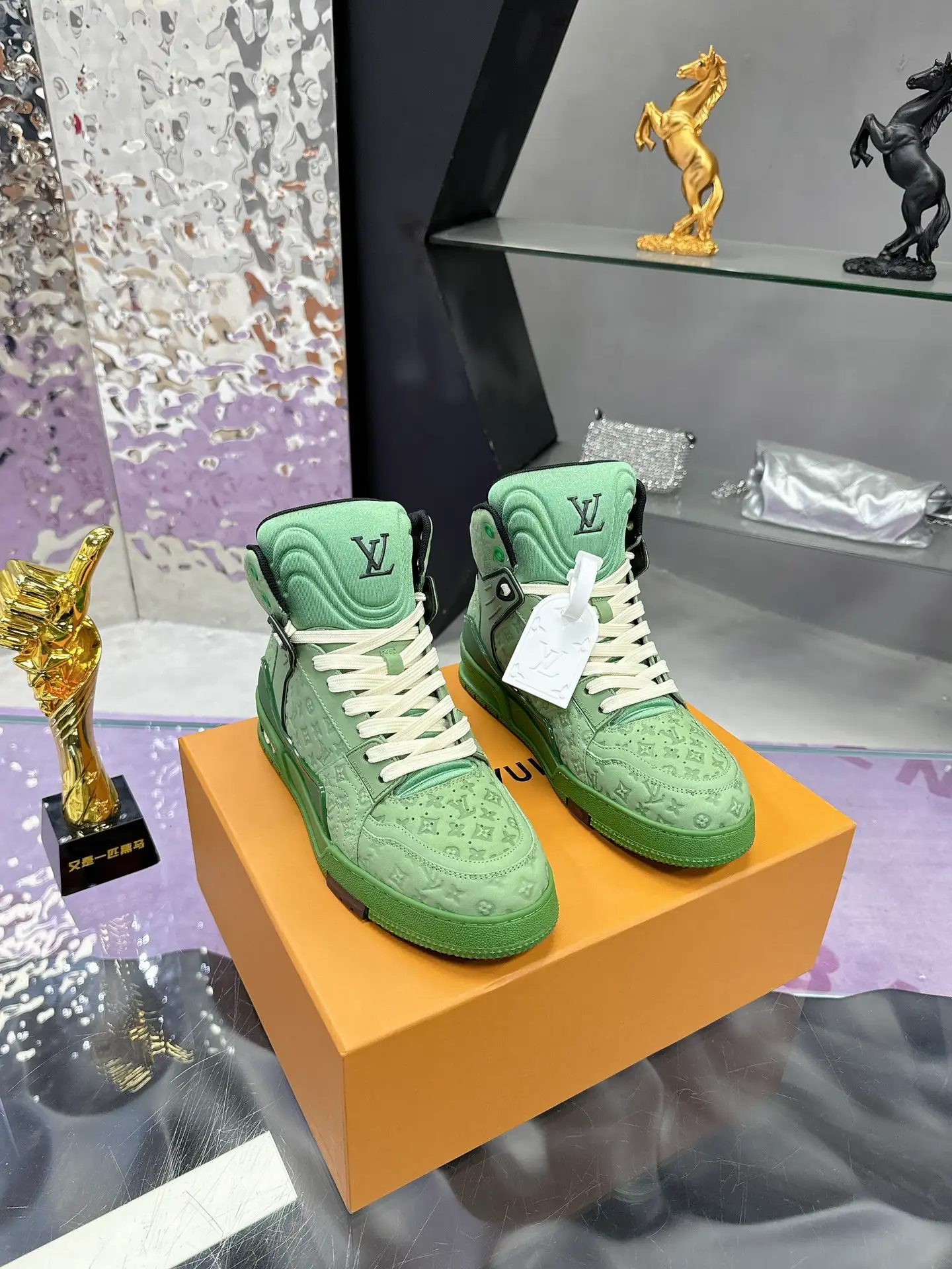 LV 2025 Runway Milan Men's High-Top Trainer Sneakers image 1