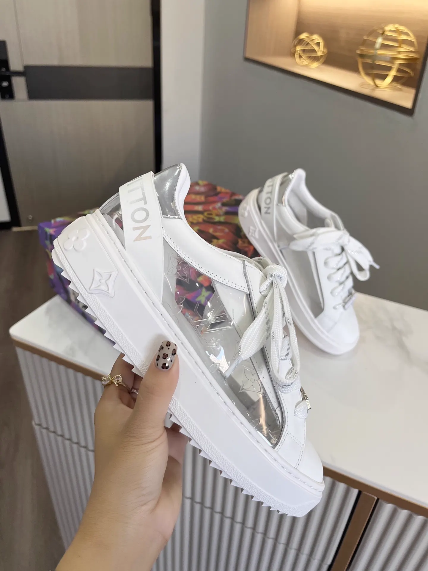Time Out Sneakers in Calf Leather with Monogram-Embossed Transparent Upper image 1