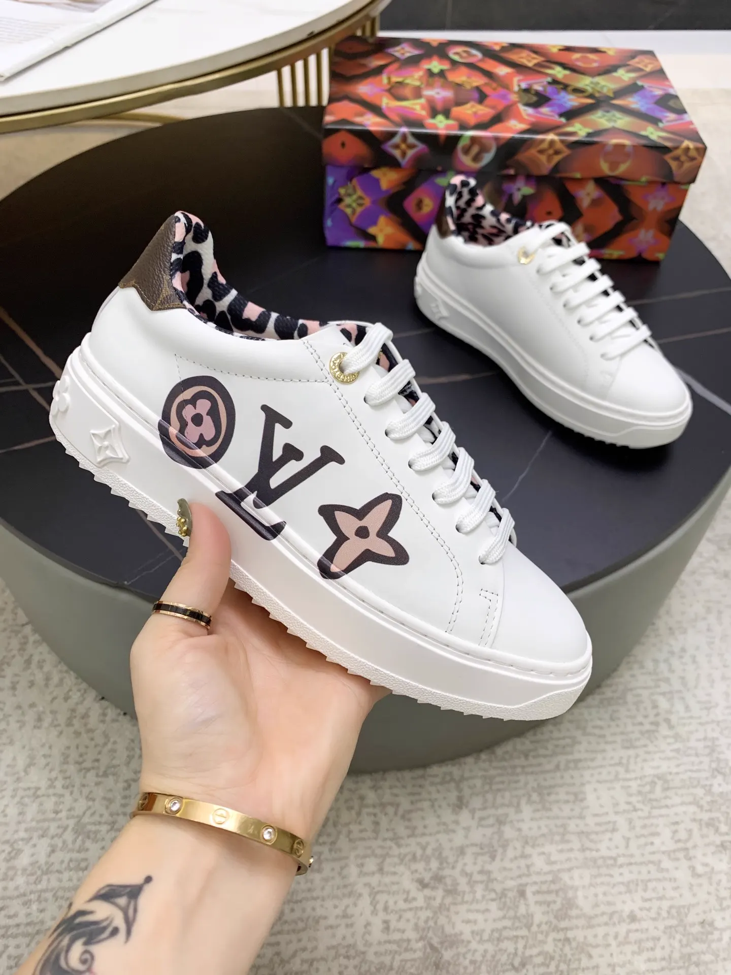 Special Edition Time Out Calfskin Sneakers with LV Monogram and Leopard Print Lining image 1