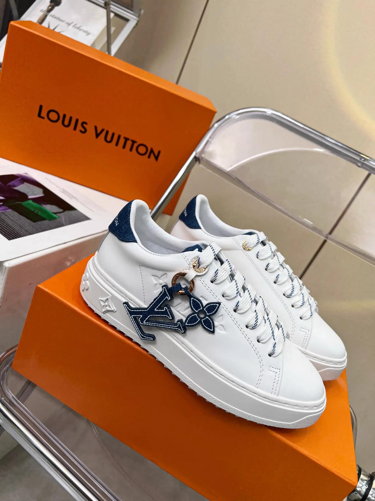 LV Time Out Low-Top Sneaker in Calf Leather and Denim image 1