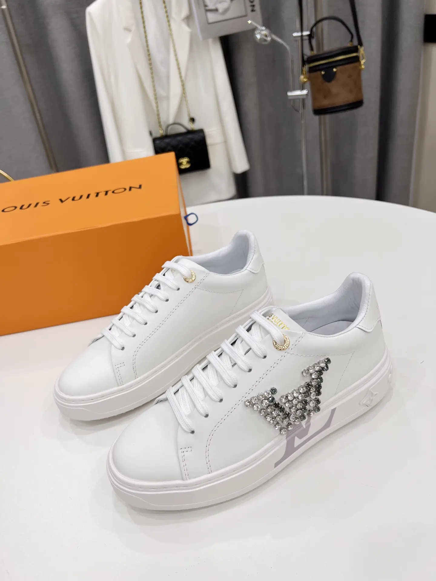 Louis Vuitton Time Out Crystal Embroidered White Sneakers image 1