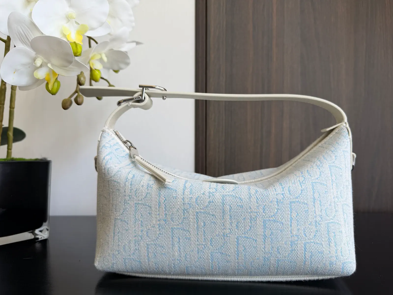 Dior Light Blue Monogram Hobo Shoulder Bag image 1