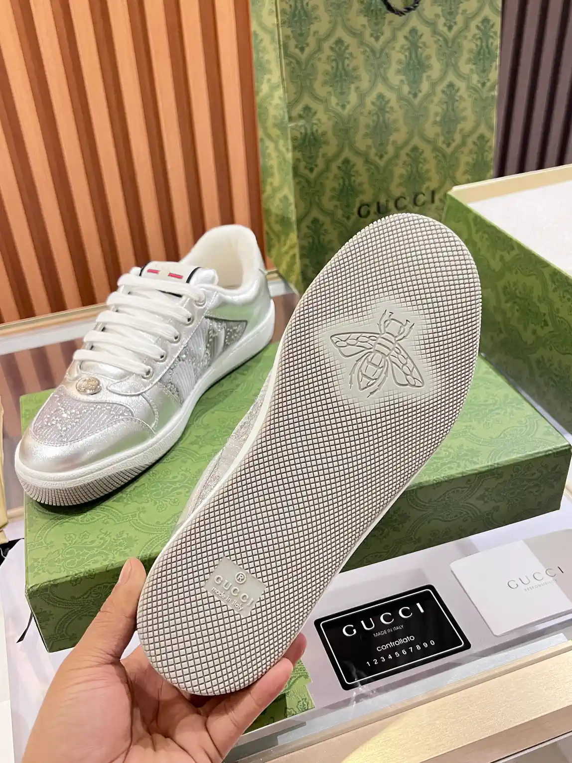 Silver Low-Top Lace-Up Sneakers image 1