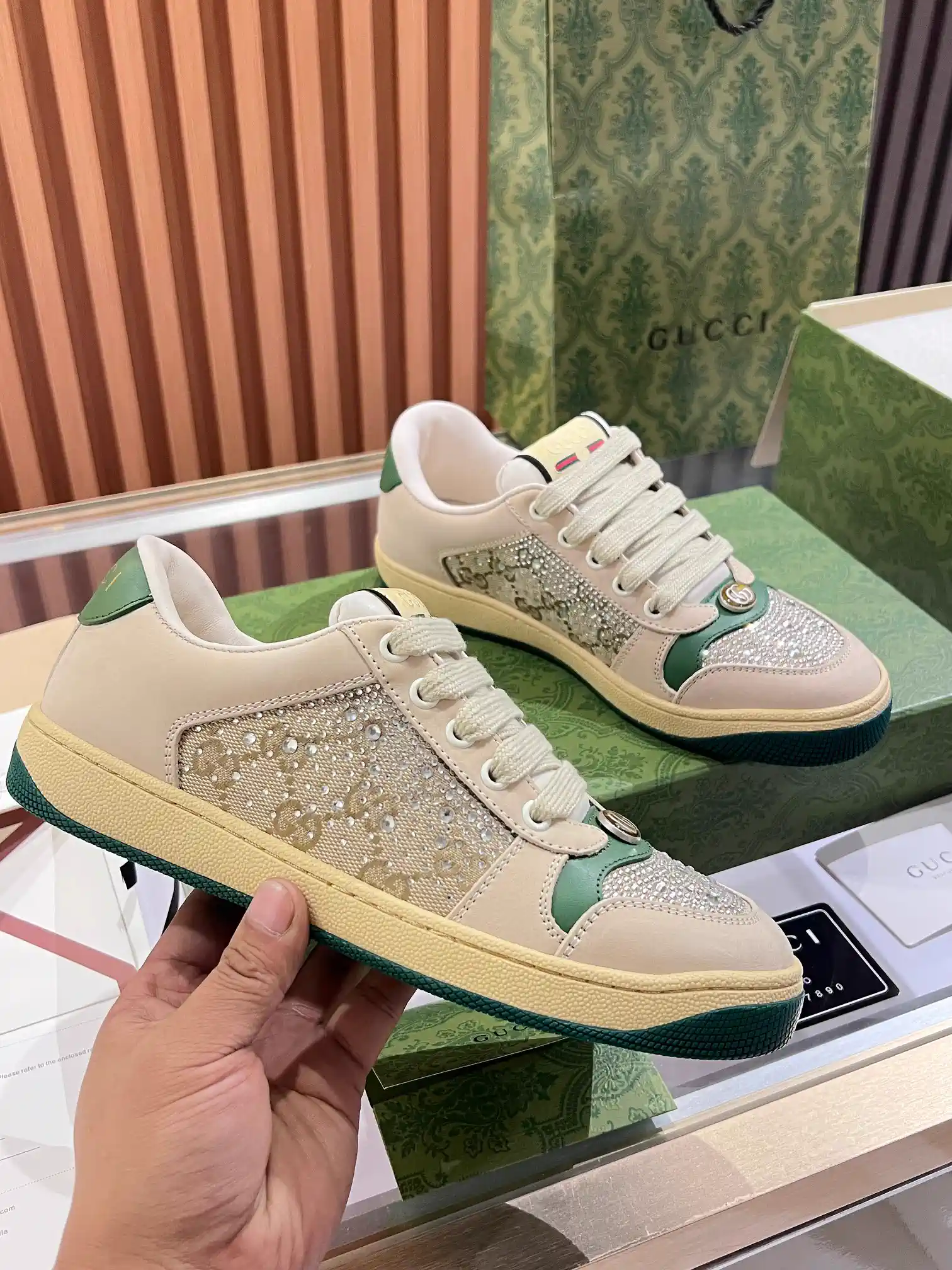 Gucci Beige Sneakers with Rhinestone Details image 1