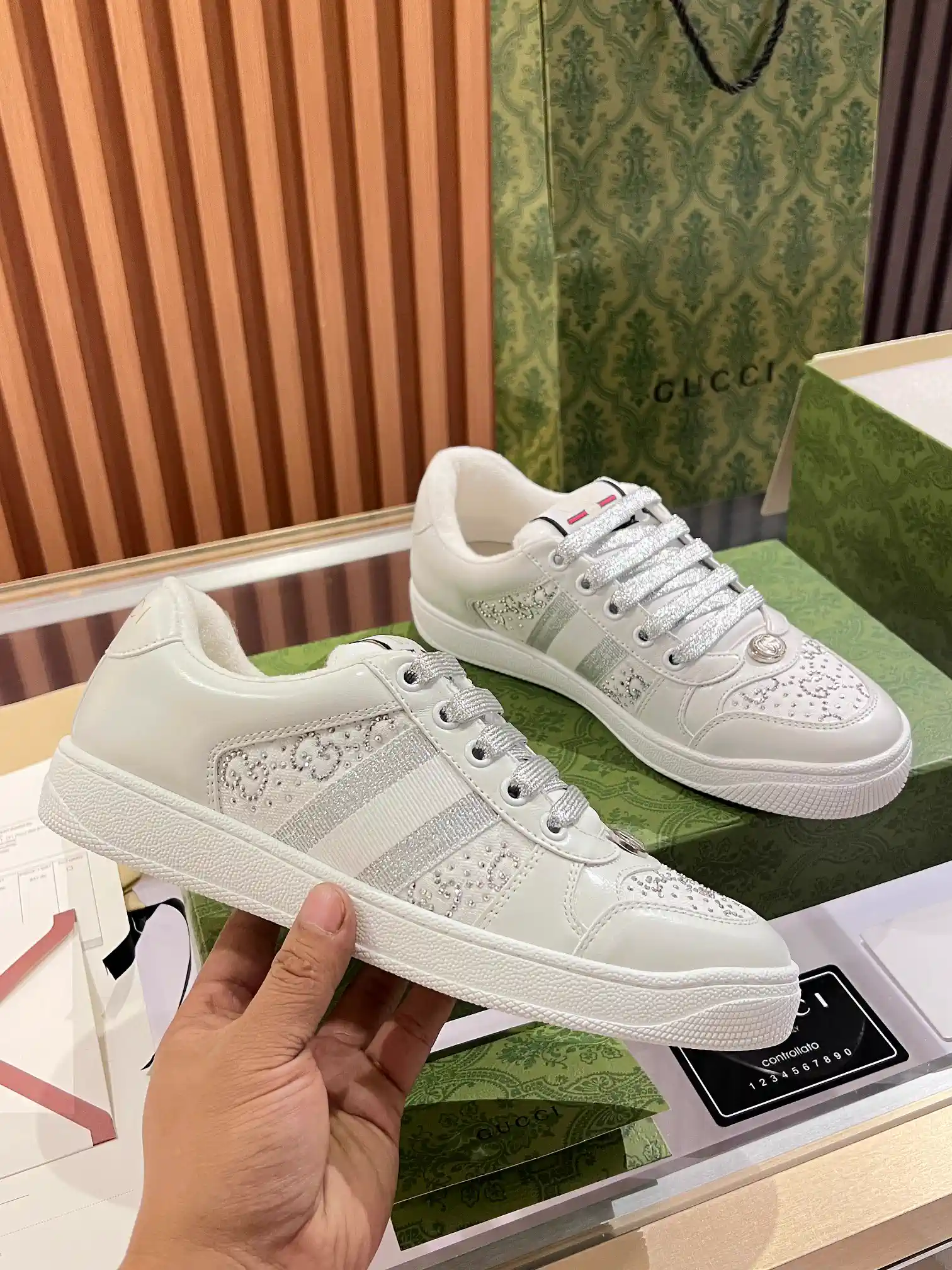 White Rhinestone Decor Low-Top Sneakers image 1