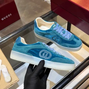Gucci Blue Velvet Low-Top Sneakers image 1