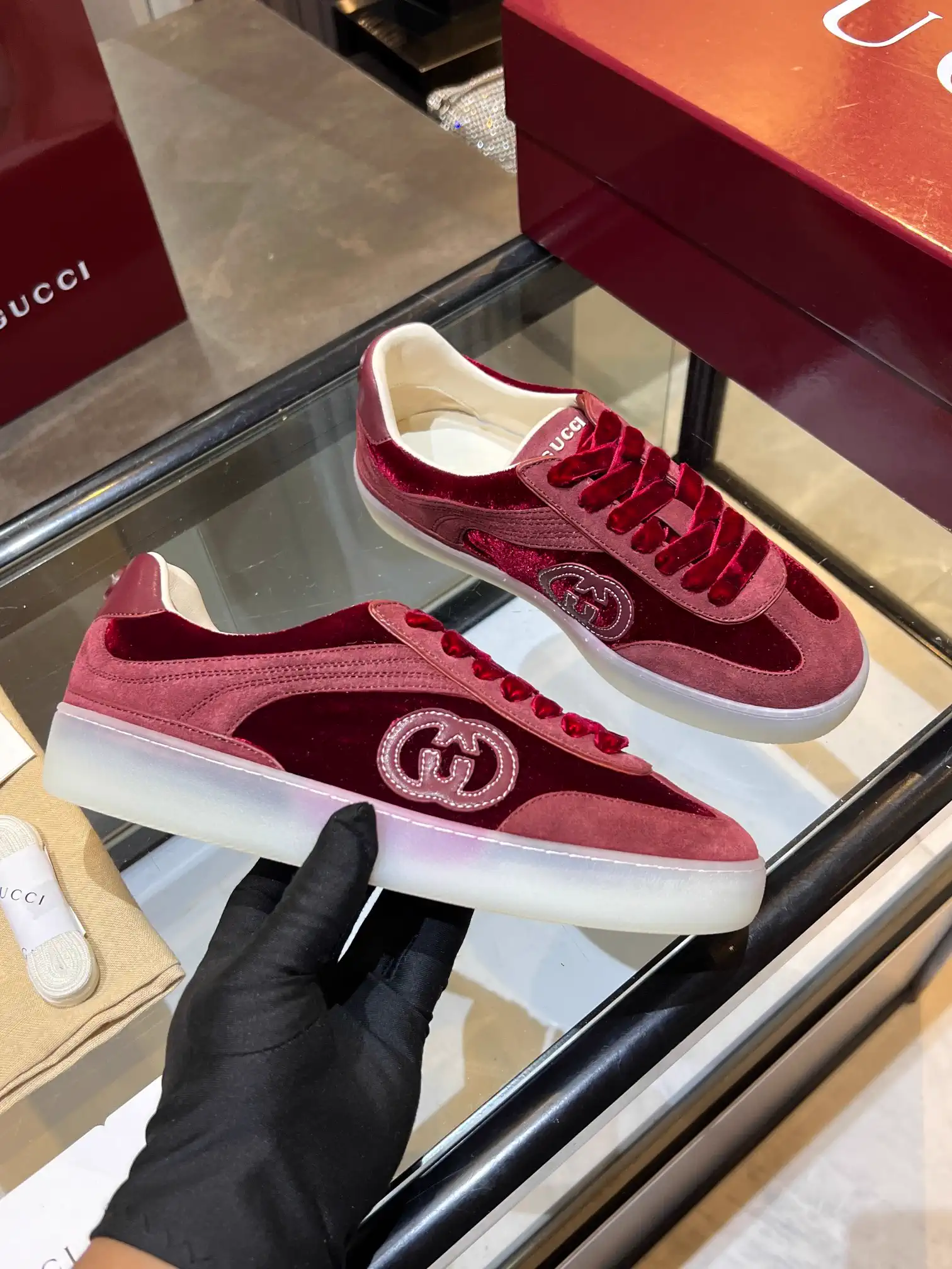 Gucci Velvet Low-Top Sneakers image 1