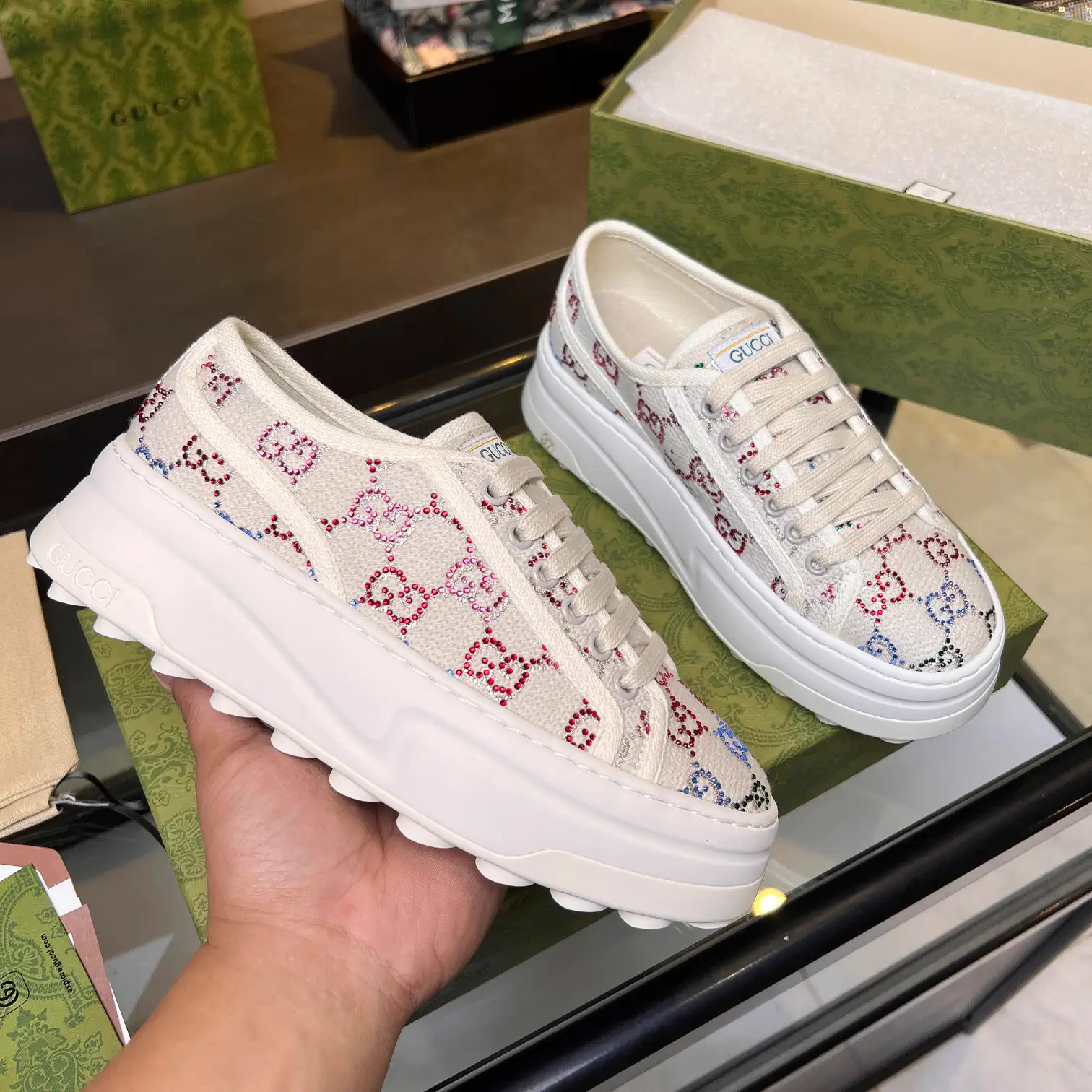 Gucci Low-Top Casual Sneakers with Rhinestone GG Pattern image 1