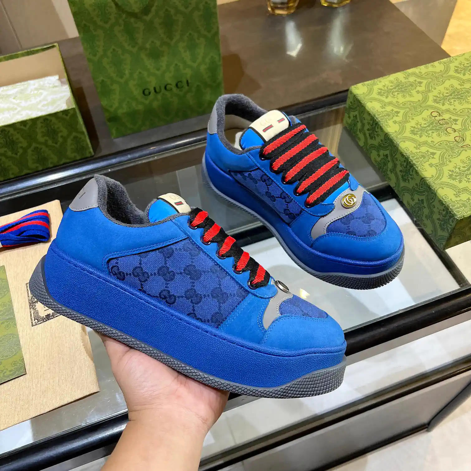 Gucci Blue GG Canvas Platform Sneakers image 1