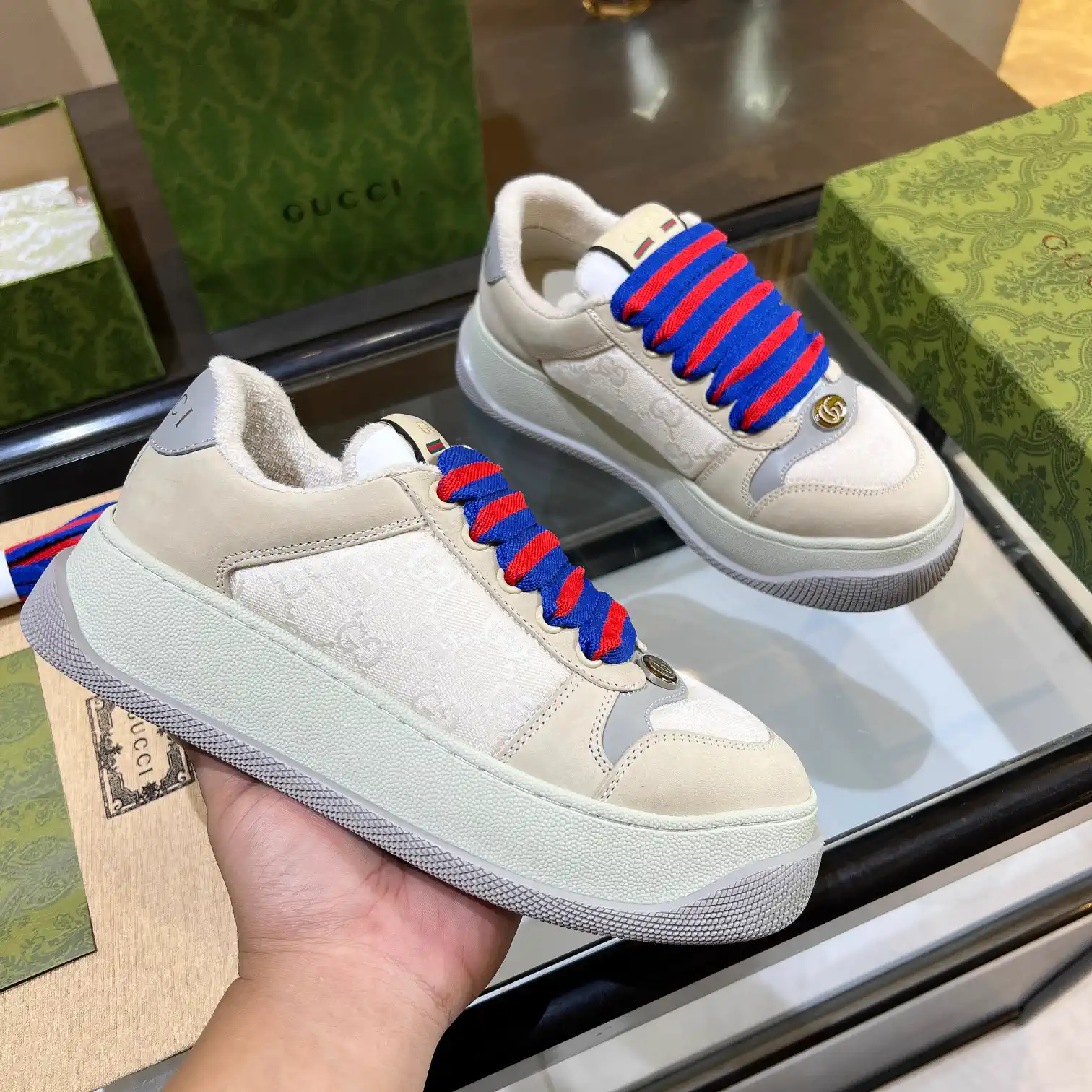 GG Canvas Platform Sneakers with Leather Details image 1