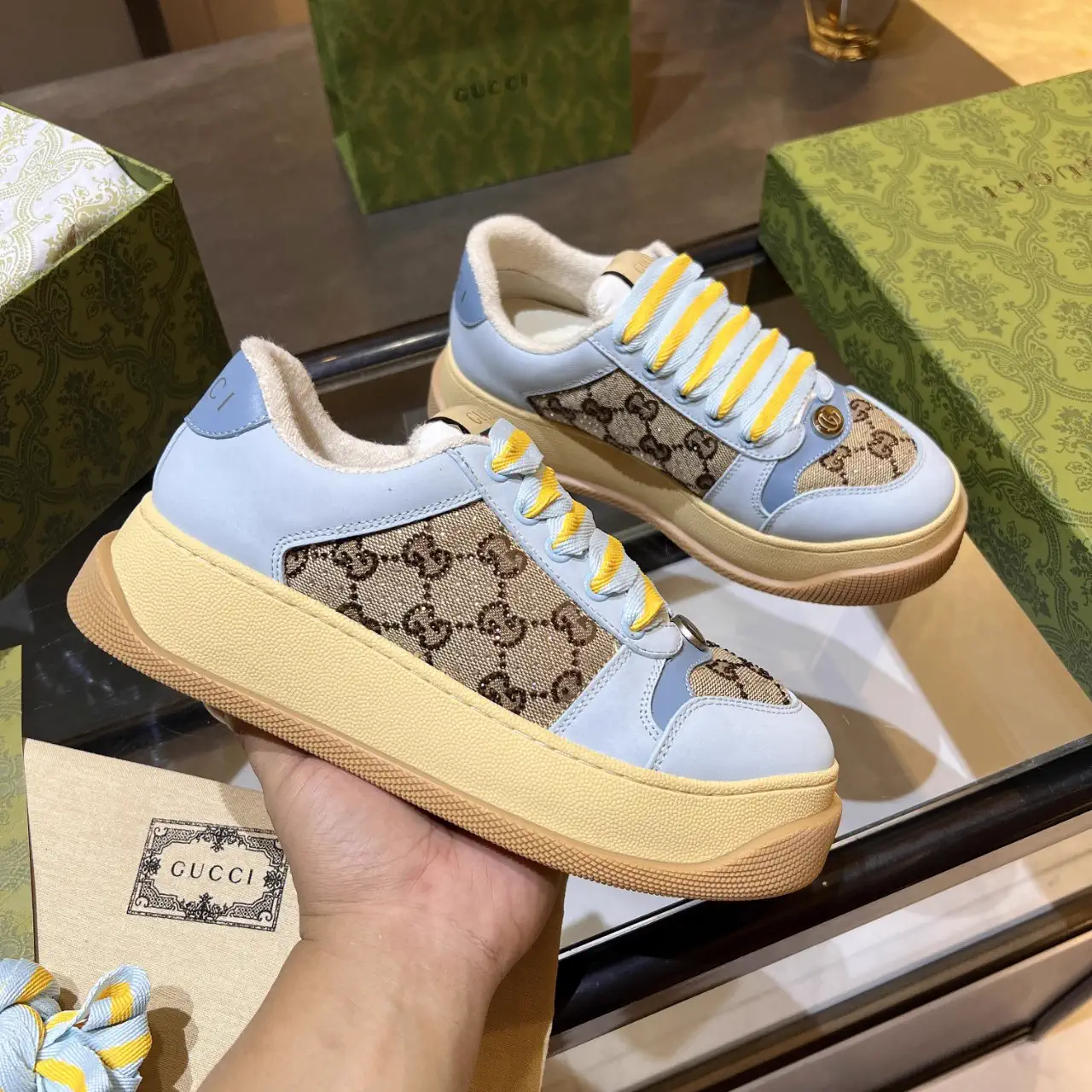 Gucci GG Canvas Platform Sneakers with Leather Details image 1