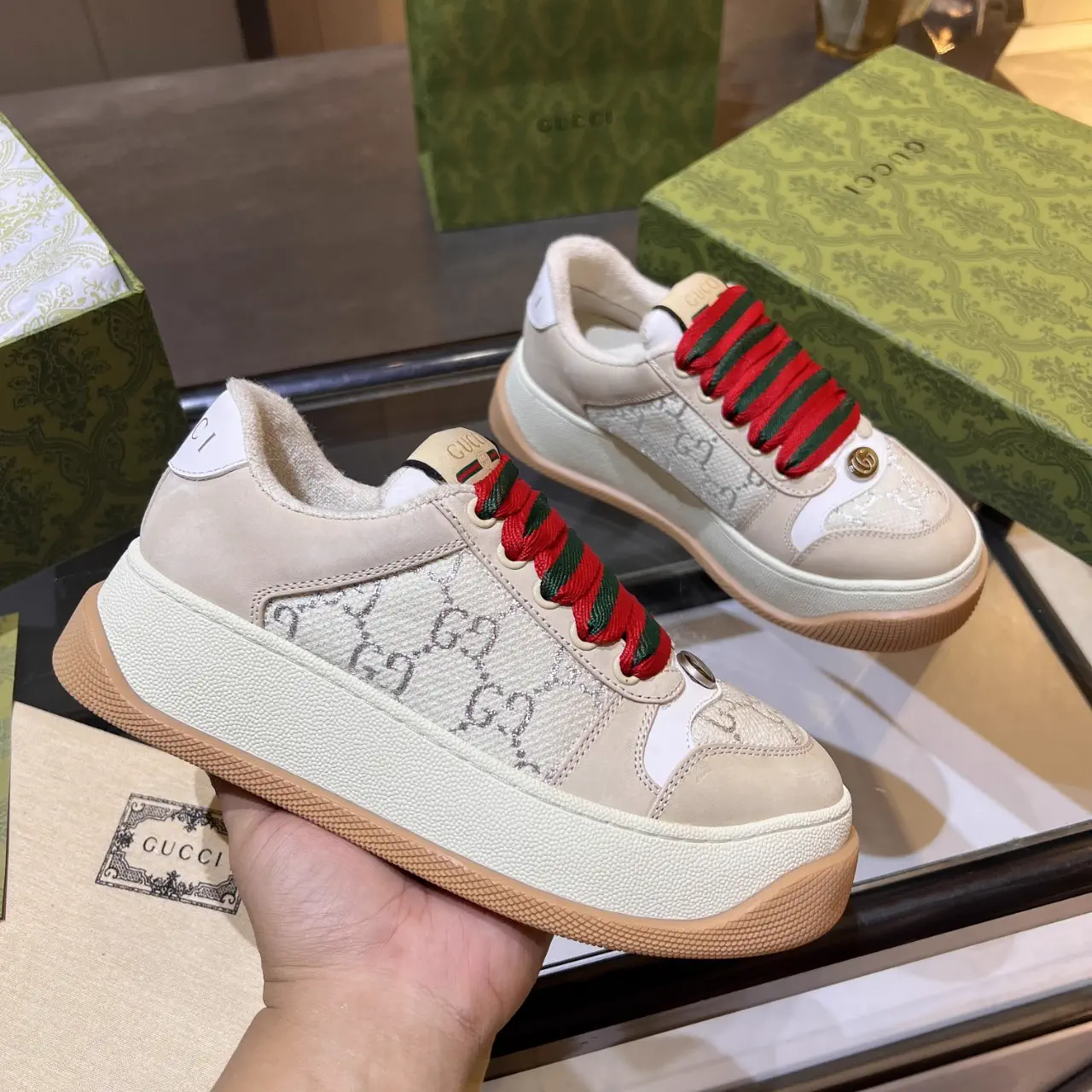 Gucci GG Canvas Platform Sneakers with Leather Details image 1