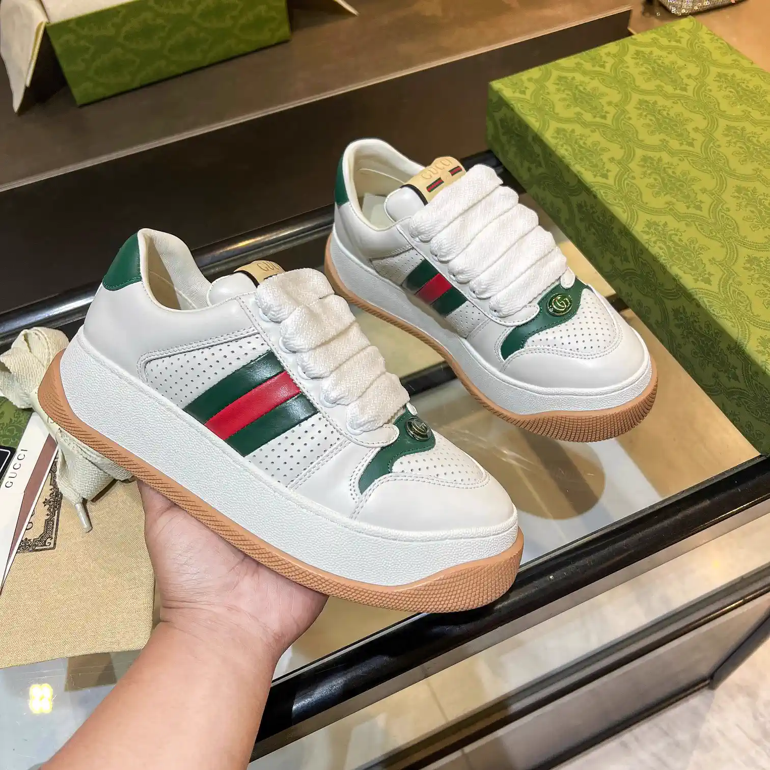 GG Canvas Platform Sneakers with Web Stripe image 1