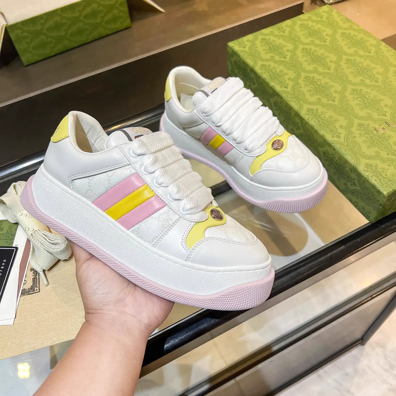 Gucci GG Canvas Platform Sneakers with Leather Details image 1