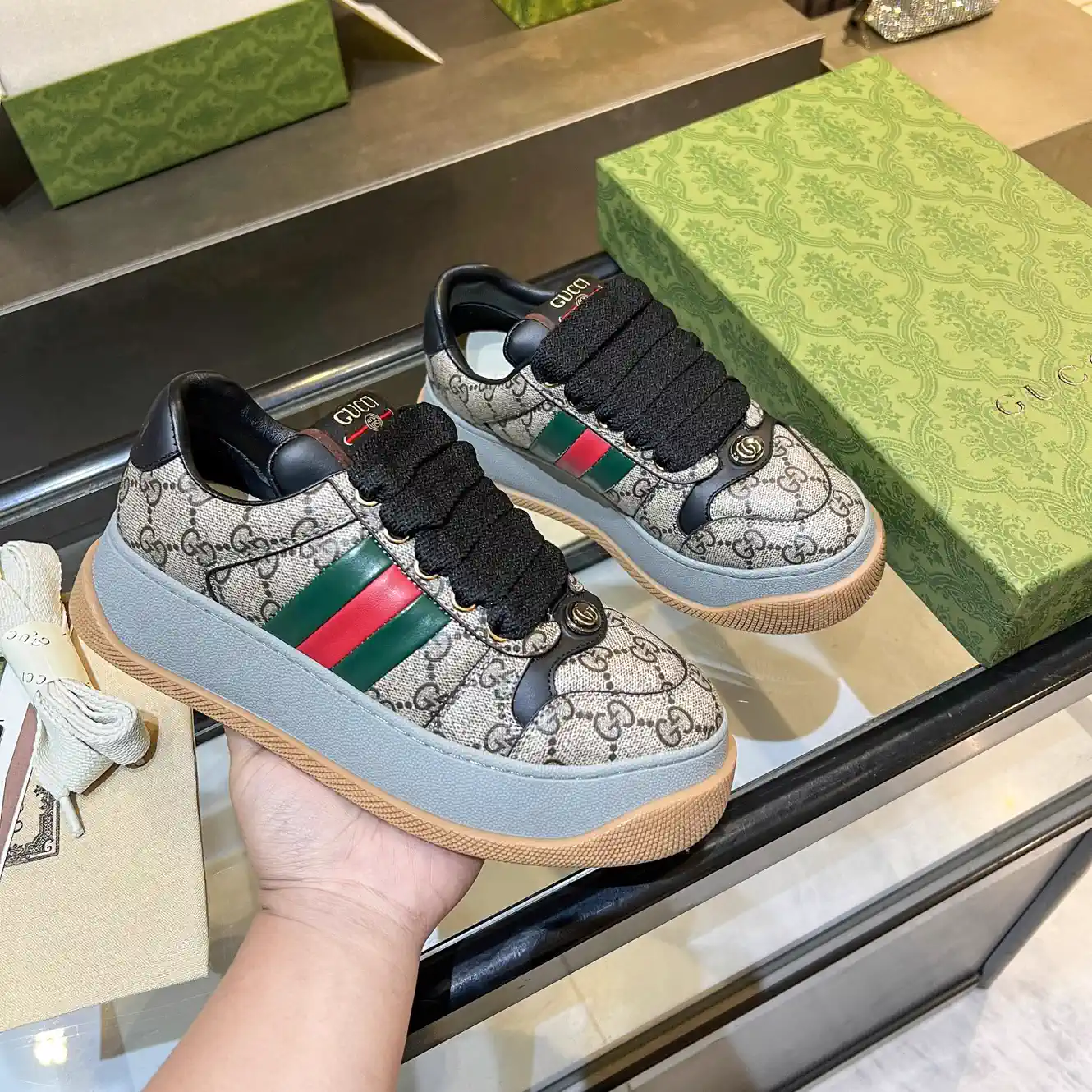 GG Canvas Platform Sneakers with Web Stripe image 1