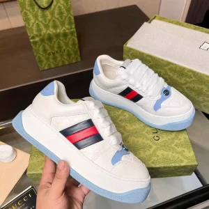 GG Canvas Sneakers with Web Stripe and Light Blue Accents image 1