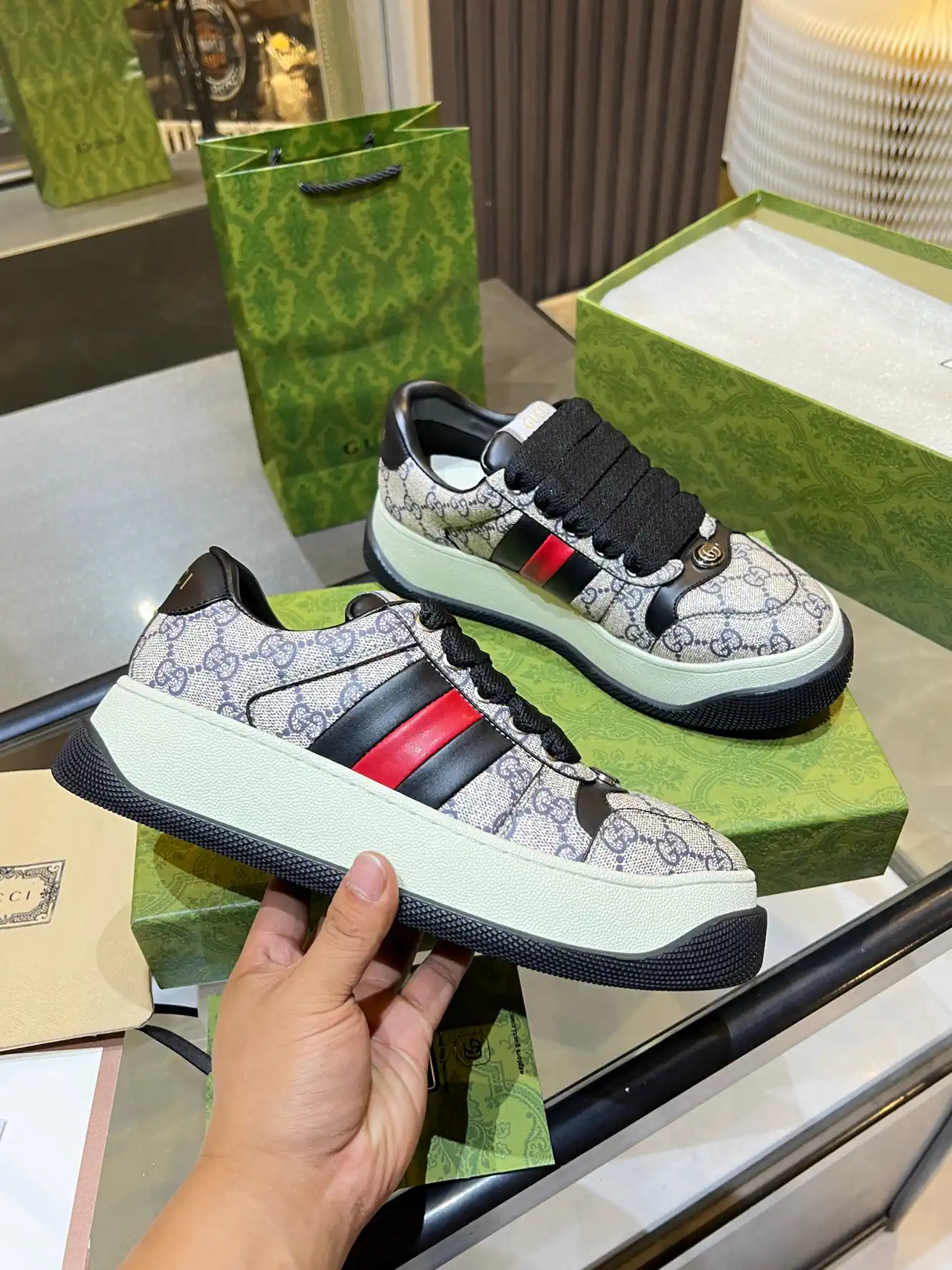GG Canvas Platform Sneakers with Web Stripe image 1