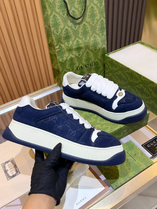 Gucci Navy Low-Top Sneakers with White Laces image 1