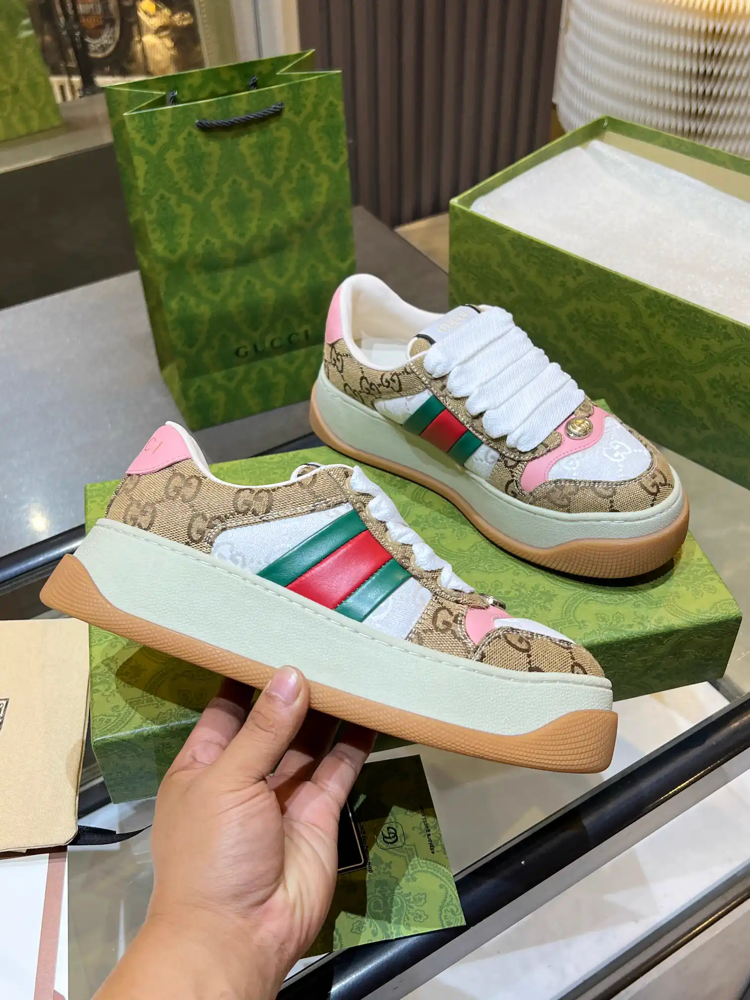GG Canvas Platform Sneakers with Leather Details image 1