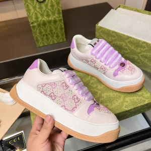 GG Canvas Platform Sneakers with Purple Leather Details image 1