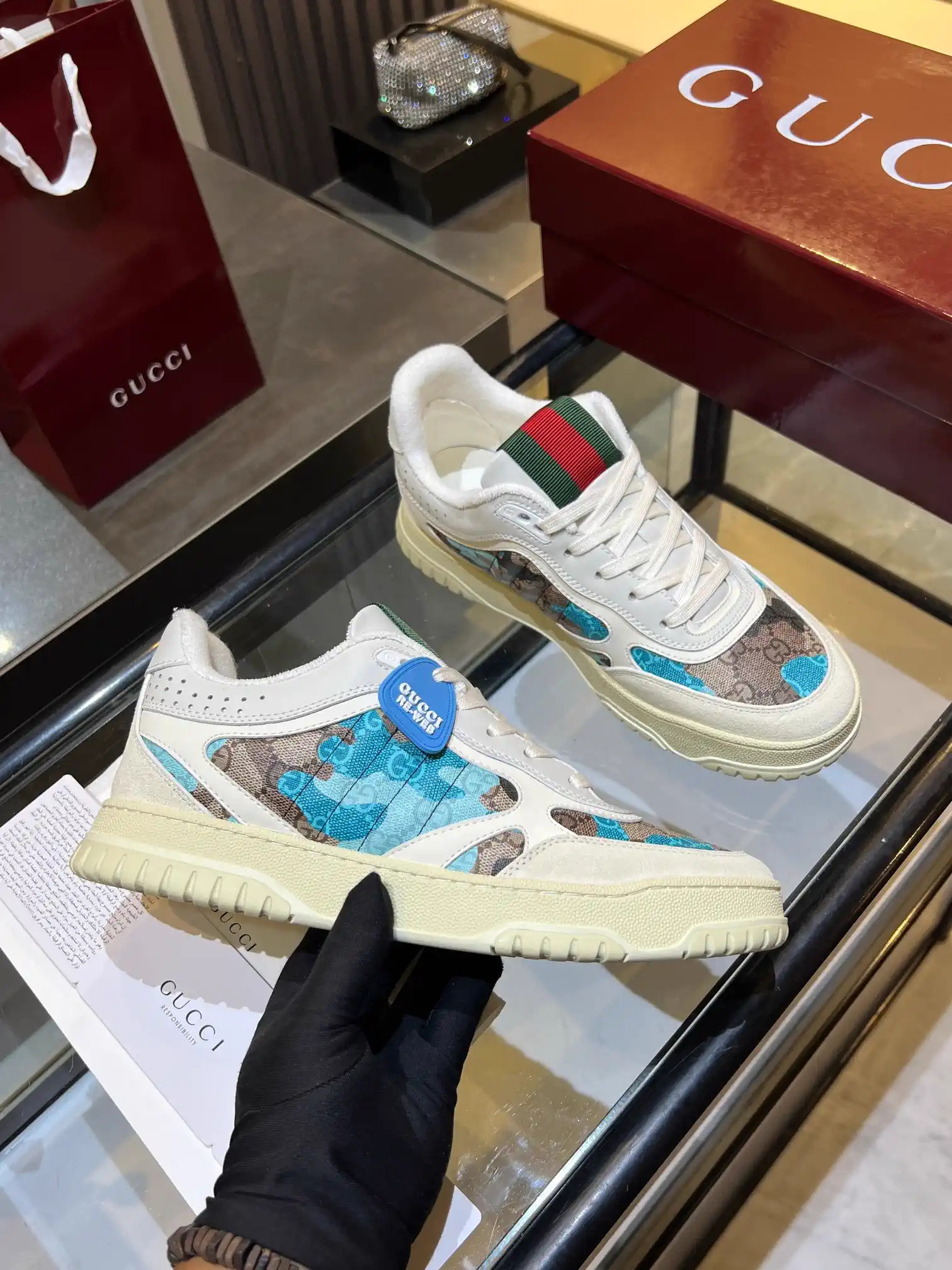 Gucci Re-Web Distressed Low Top Sneakers image 1