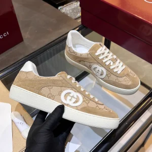 Beige Monogram Low-Top Sneakers image 1