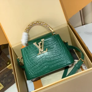 Louis Vuitton Green Croc-Embossed Mini Capucines Top Handle Bag image 1