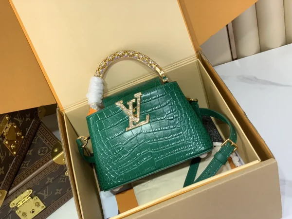 Louis Vuitton Green Croc-Embossed Mini Capucines Top Handle Bag image 1