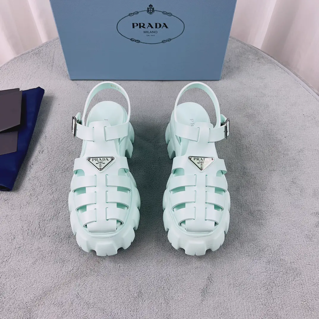 Prada Woven Serrated Platform Rubber Sandals image 1