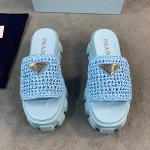 Prada Woven Raffia Slide Sandals image 1