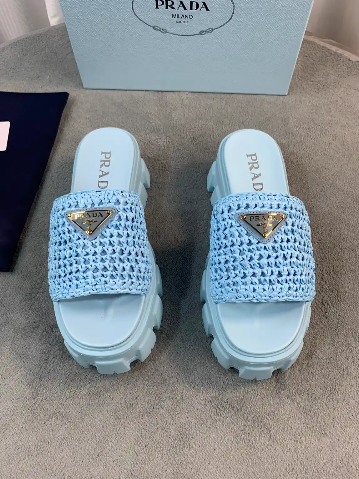 Prada Woven Raffia Slide Sandals image 1