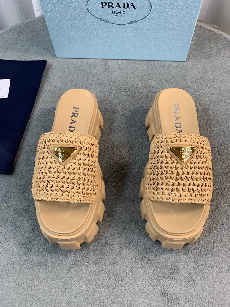 Prada Woven Raffia Slides image 1