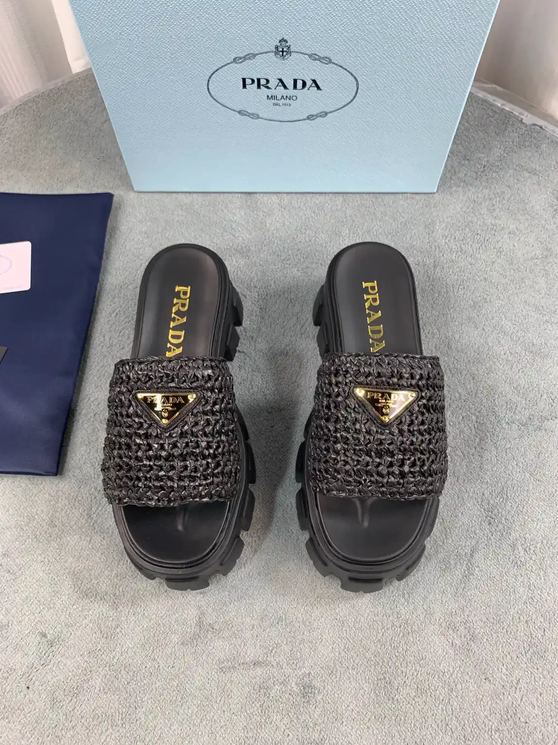 Prada Woven Raffia Slides image 1