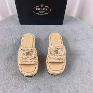 Woven Raffia Slide Slippers image 1