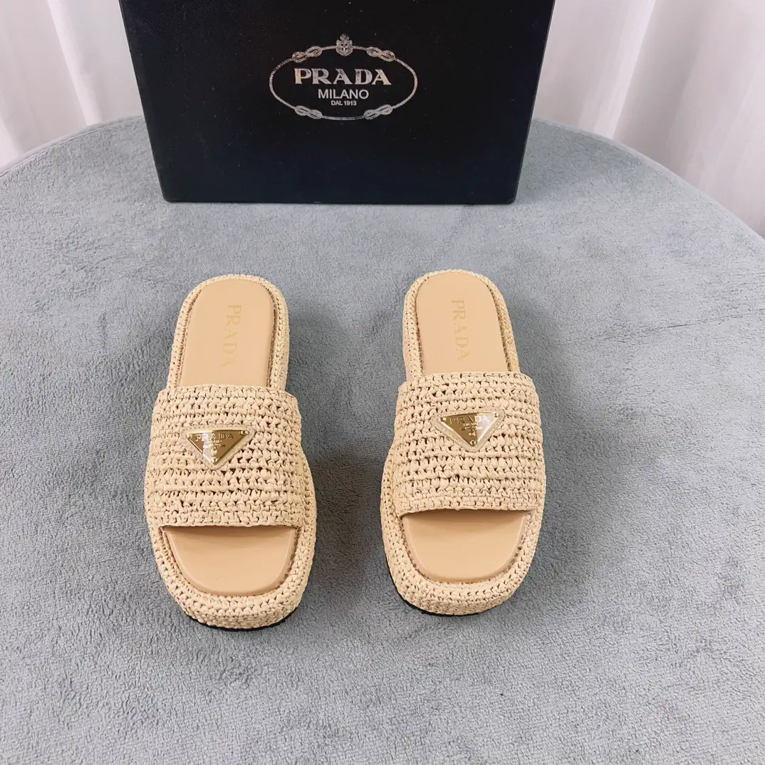 Woven Raffia Slide Slippers image 1