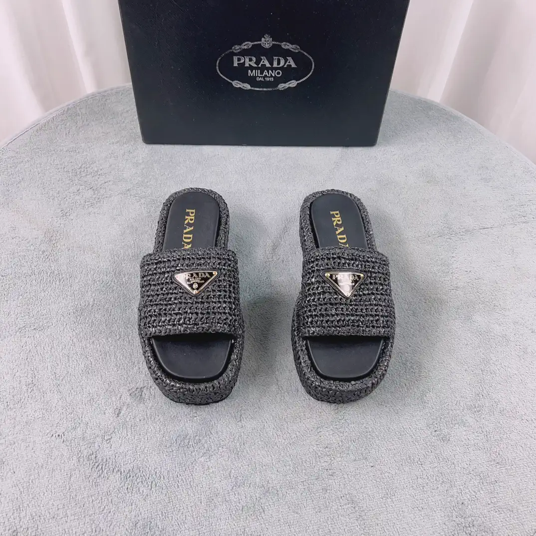 Woven Raffia Slide Sandals image 1